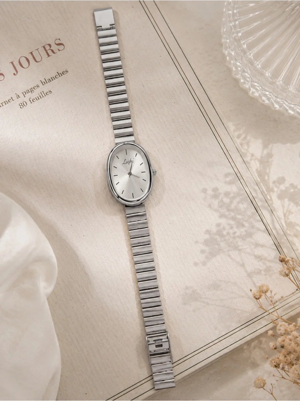 Silver Oval Stainless Steel Wrist Watch